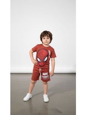 ButumiKids Erkek Çocuk Karakter Baskılı Bisiklet Yaka Pamuklu T-Shirt Şort Alt Üst Takım