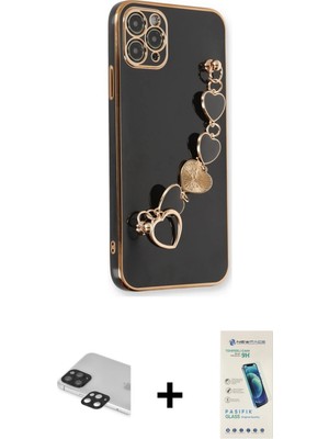 BUTİMAR'S iPhone 11 Pro Max Nova Işık Prime - Şeffaf Pasifik Cam Ekran Koruyucu + Siyah Pers Alüminyum Kamera Lens