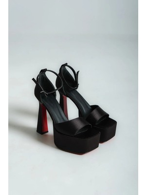 Ayakkabı Ateşi Siyah Saten Özel Tasarım Platform Kadın Ayakkabı Zoey