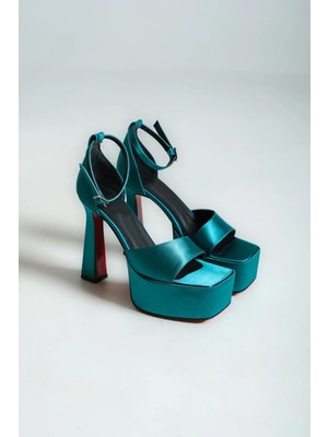 Ayakkabı Ateşi Yeşil Saten Özel Tasarım Platform Kadın Ayakkabı Zoey