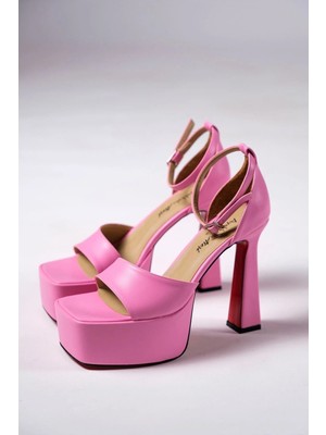 Ayakkabı Ateşi Pembe Cilt Özel Tasarım Platform Kadın Ayakkabı Zoey