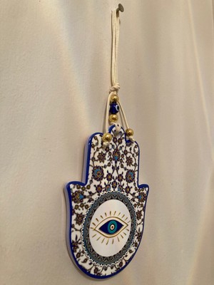 Plus Home Nazarlık Fatma Ana Eli Model El Işçiliği Mavi Desenli Çapı 15 cm