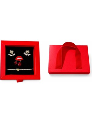 Ascera 316L Paslanmaz Çelik 3’lü Takı Seti – Ayarlanabilir Bileklik Küpe Broş Hediye Kadın Seti Özel Kutulu