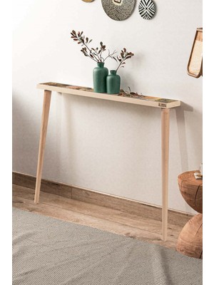 Feyza Design 102X12CM Doğal Ahşap Dresuar ve Traverten Taşlı Antre Koridor