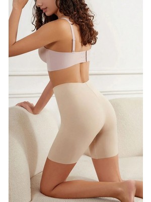 YMÇ Dikişsiz Lazer Kesim Yüksek Bel Toparlayıcı Görünmez Konfor Anında Şekillendir-En Paçalı Korse Şort