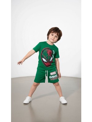 ButumiKids Erkek Çocuk Karakter Baskılı Bisiklet Yaka Pamuklu T-Shirt Şort Alt Üst Takım