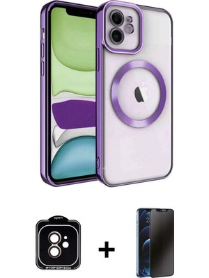 BUTİMAR'S iPhone 11 Nova Işık Özel Seri - Siyah 3D Antistatik Hayalet Cam Ekran Koruyucu + Turuncu Pvd Metal Kamera Lens