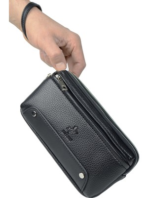 EN Deri Erkek Siyah El Çantası - Kartlıklı Clutch Portföy Çanta
