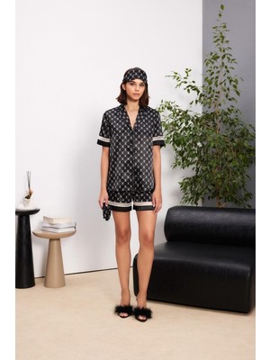 Pierre Cardin Siyah Saten Biyeli Kadın Pijama Şort Takımı 1325