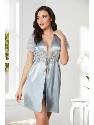 Pierre Cardin Saten Dantelli Midi Sabahlık 1020 Mist