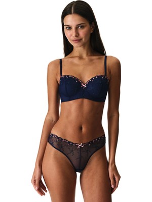 Penti Lacivert Lotus Straplez Broidery Balenli Sütyen