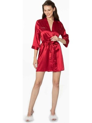 Pierre Cardin Bordo Saten Kısa Tek Sabahlık 1010