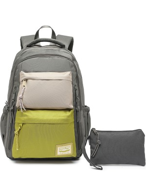 Smart Bags Su Geçirmez Laptop Bölmeli Çok Gözlü Büyük Boy Orta Okul ve Lise Sırt Çantası Açık Gri