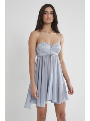 Pierre Cardin Tül Gipürlü Kadın Gecelik 880 Mist