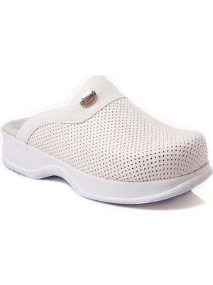 SABOTERLİK Ortopedik Doktor ve Hemşire Terliği Beyaz Desenli – Kaymaz Tabanlı Konforlu Sağlık Personeli Terliği