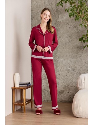Pierre Cardin Bordo Penye Kadın Pijama Takımı 2200