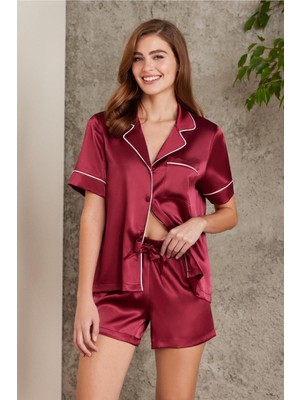 Pierre Cardin Saten Biyeli Pijama Şort Takımı Bordo 1205