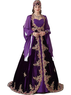 Ceyyiz Kadife Özel Dikim Bindallı Kına Elbisesi Leylak