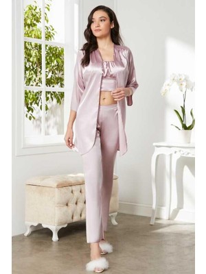 Pierre Cardin Rose Saten 3'lü Pijama Takım 2075