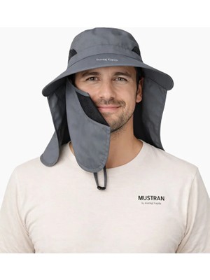 Mustran UV Korumalı Sök Tak Maskeli Enseli Güneş Şapkası Unisex Outdoor Yazlık Şapka Haki