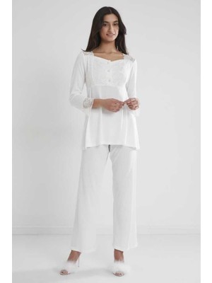 Pierre Cardin Kadın Penye Dantelli Pijama Takımı 1241 Ekru