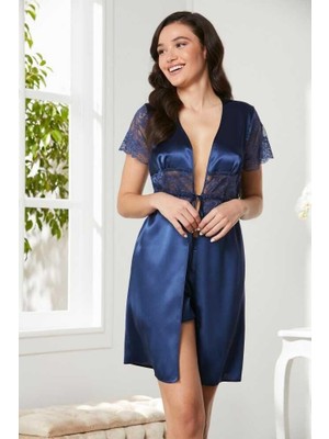 Pierre Cardin Saten Dantelli Midi Sabahlık 1020 Laci