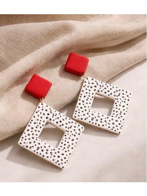 EPAksesuar Epanova Geometrik El Yapımı Küpe – Benekli Siyah Beyaz