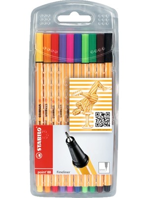 Kitabevimden Stabilo Keçe Uçlu Ince Kalem 88 Point 0.4 mm Karışık Renk 10 Lu Askılı 88