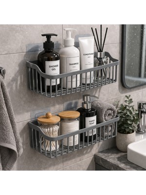 Vizka Yapışkanlı Banyo Şampuanlık Rafı - Mutfak Rafı -Ikili Duş Düzenleyici - Organizer