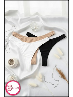 YMÇ Premium Konfor Gün Boyu Ferahlık Nefes Alan %100 Pamuk Iz Yapmayan 3’lü Set ( Siyah-Beyaz-Ten )