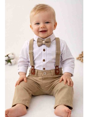 UmBaby Erkek Bebek Askılı Papyonlu Takım Şık Kombin 0-2 Yaş Özel Gün / Fotoğraf Çekim Kıyafeti