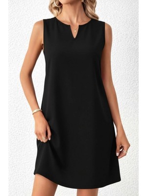 Marsilyan- Kadın Askılı V Yakalı Mini Ithal Krep Elbise