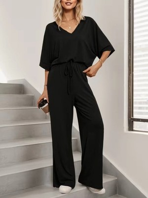 Marsilyan- Kadın Kısa Kollu V Yakalı Viskon Bluz ve Pantolon Ikili Takım