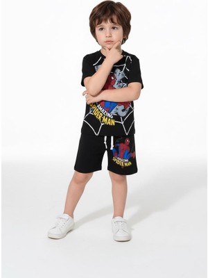 ButumiKids Erkek Çocuk Karakter Baskılı Bisiklet Yaka Pamuklu T-Shirt Şort Alt Üst Takım