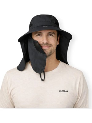 Mustran Uv Korumalı Sök Tak Maskeli Enseli Güneş Şapkası Unisex Outdoor Yazlık Şapka Siyah