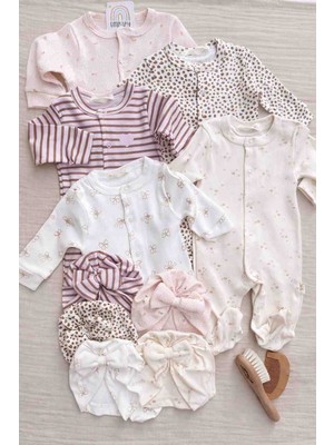 UmBaby Kız Bebek 5’li Hastane Çıkışı Seti %100 Pamuklu Yenidoğan Tulum Bone Seti (0-3 Ay)