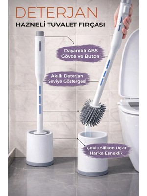 Gülümseten Avm Silikon Tuvalet Fırçası Deterjan Hazneli Akıllı Seviye Göstergeli Wc Temizlik Fırçası - Beyaz- Beyaz- Tek Ebat