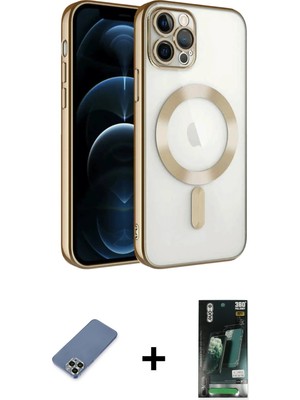 BUTİMAR'S iPhone 13 Pro Nova Işık Özel Seri - Şeffaf 360 Full Body Arka Koruyucu + Açık Yeşil Metal Kamera Lens Koruma Cam