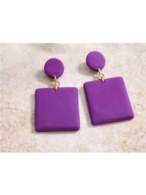 EPAksesuar Mor Mat Kare Polimer Kil Küpe – El Yapımı Hafif Günlük Kadın Küpesi