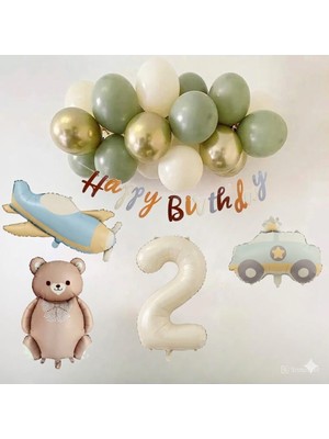 Çıtı Pıtı Store Retro 1 Yaş Doğum Günü Seti; Uçak, Araba,ayıcık ve 20 Adet Lateks Balon Set
