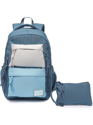 Smart Bags Su Geçirmez Laptop Bölmeli Çok Gözlü Büyük Boy Orta Okul ve Lise Sırt Çantası Buz Mavi