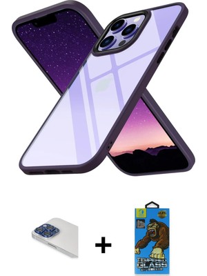 BUTİMAR'S iPhone 13 Pro Max Nova Işık Serisi - Siyah 18D Cam Ekran Koruyucu + Lacivert Pers Alüminyum Kamera Lens