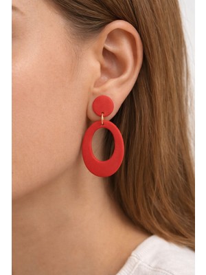 EPAksesuar Kırmızı El Yapımı Polimer Kil Halka Küpe