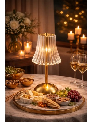 Gülümseten Avm Şarjlı Kablosuz LED Masa Lambası Gold Dokunmatik Abajur Loş Ortam Aydınlatma Gece Lambası - Altın- Altın- Tek Ebat