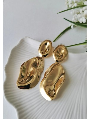 Halley Concept Akış Form Sallantılı Gold Çelik Küpe