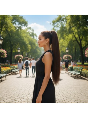 Lastik Tokalı At Kuyruğu Düz / Kahve Karamel