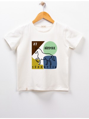 Dekim Moda Erkek Çocuk Kısa Kollu Bisiklet Yaka "at Binmek Sünnettir" Baskılı Tişört Mevsimlik Pamuklu