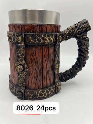 Büyük Boy Eskitme Motifli Çelik Kupa Kod 8026