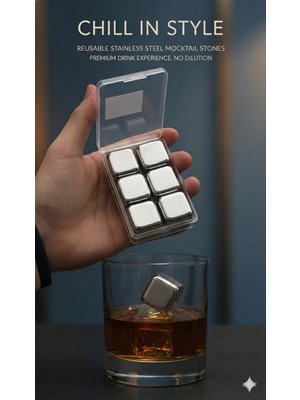 6'lı Çelik Metal Kaplama Viski Taşı Soğutma Buz Küpü