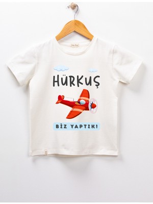 Dekim Moda Erkek Çocuk Kısa Kollu Bisiklet Yaka "hürkuş Biz Yaptık" Baskılı Tişört Mevsimlik Pamuklu